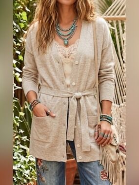 Gap Long Gray Cardigan Sweater with Belt